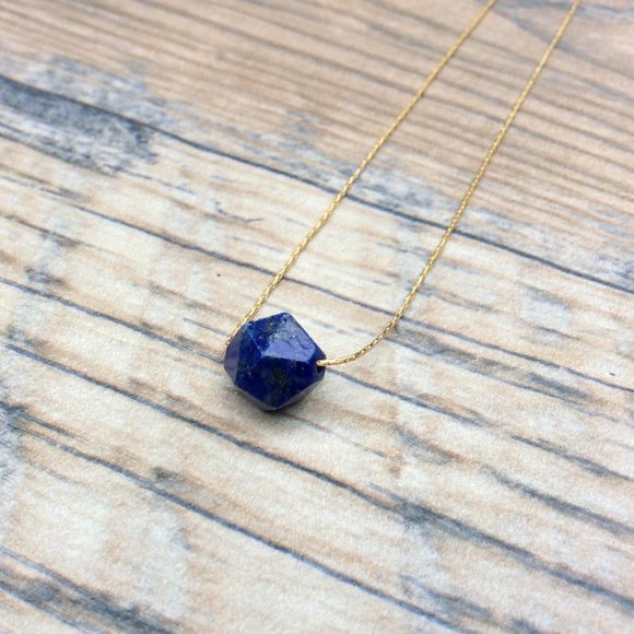 Lapis choker necklace 14k gold filled - September birthstone, throat chakra - Picture 6 of 9